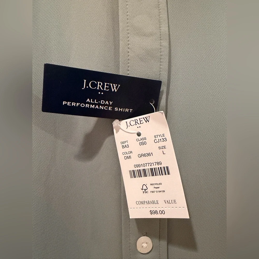 NWT J. Crew Factory Men's All Day Performance Button Down Shirt - Light Olive- L